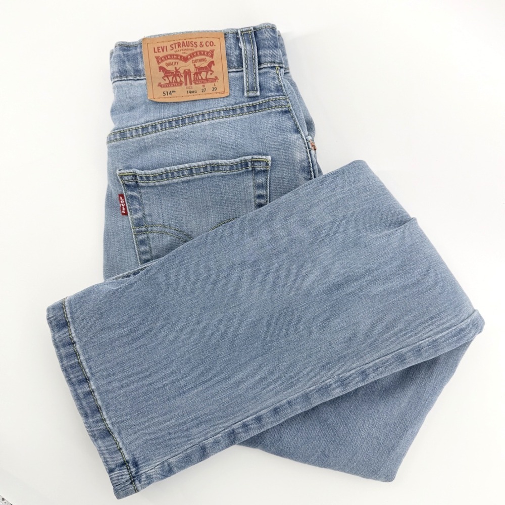 Levi's 514 Straight Fit Jeans Boys Size 14 Reg Blue Light Wash Good Adjustable